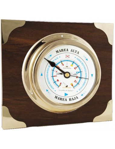 BRASS CASE TIDE INDICATOR ON WOODEN...