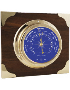 BRASS BAROMETER ON WOODEN AND BRASS BOARD 2