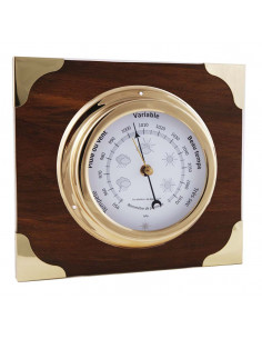 BRASS BAROMETER ON WOODEN AND BRASS BOARD