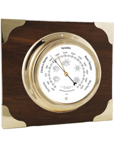 BRASS BAROMETER ON WOODEN AND BRASS BOARD 2