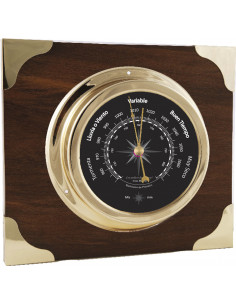 BRASS BAROMETER ON WOODEN AND BRASS BOARD 2