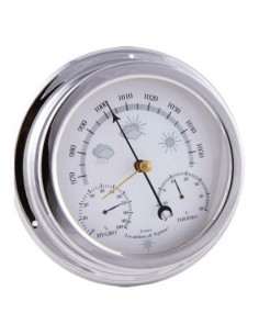 WEATHER STATION IN CHROME BRASS FRAME: BAROMETER,...