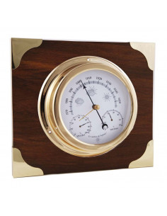 WEATHER STATION IN BRASS ON WOODEN AND BRASS BOARD:...